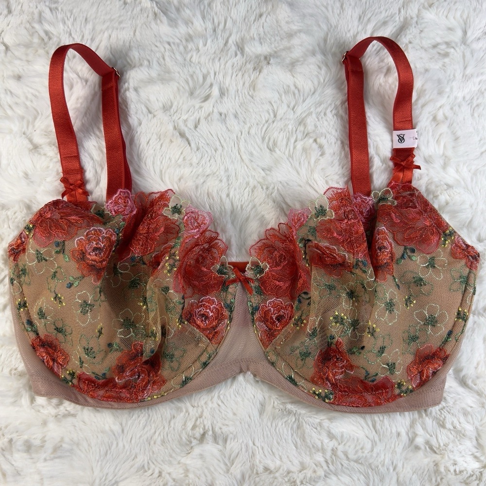Victoria's Secret Dream Angels Unlined Uplift Bra Nude Floral Underwire 36D NWT